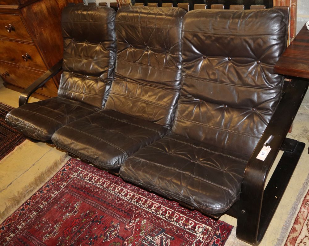 A Westnofa brown leather three seater sofa, W.190cm, D.75cm, H.83cm
